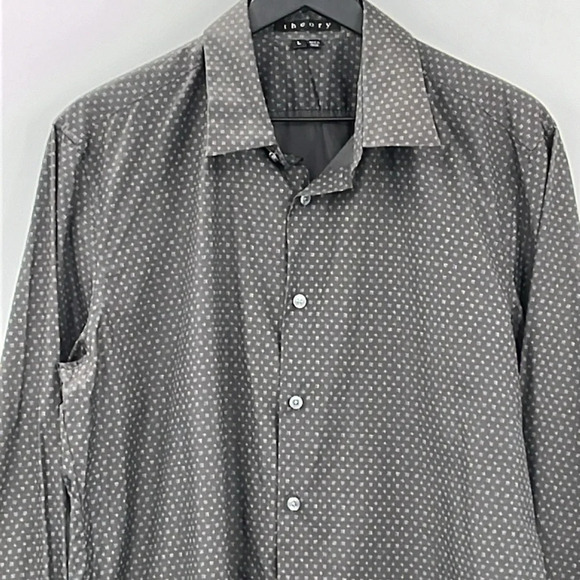 Theory Kale NP Long Sleeve Button Front MIcro Print Shirt in Gray & White - LG - Picture 2 of 6